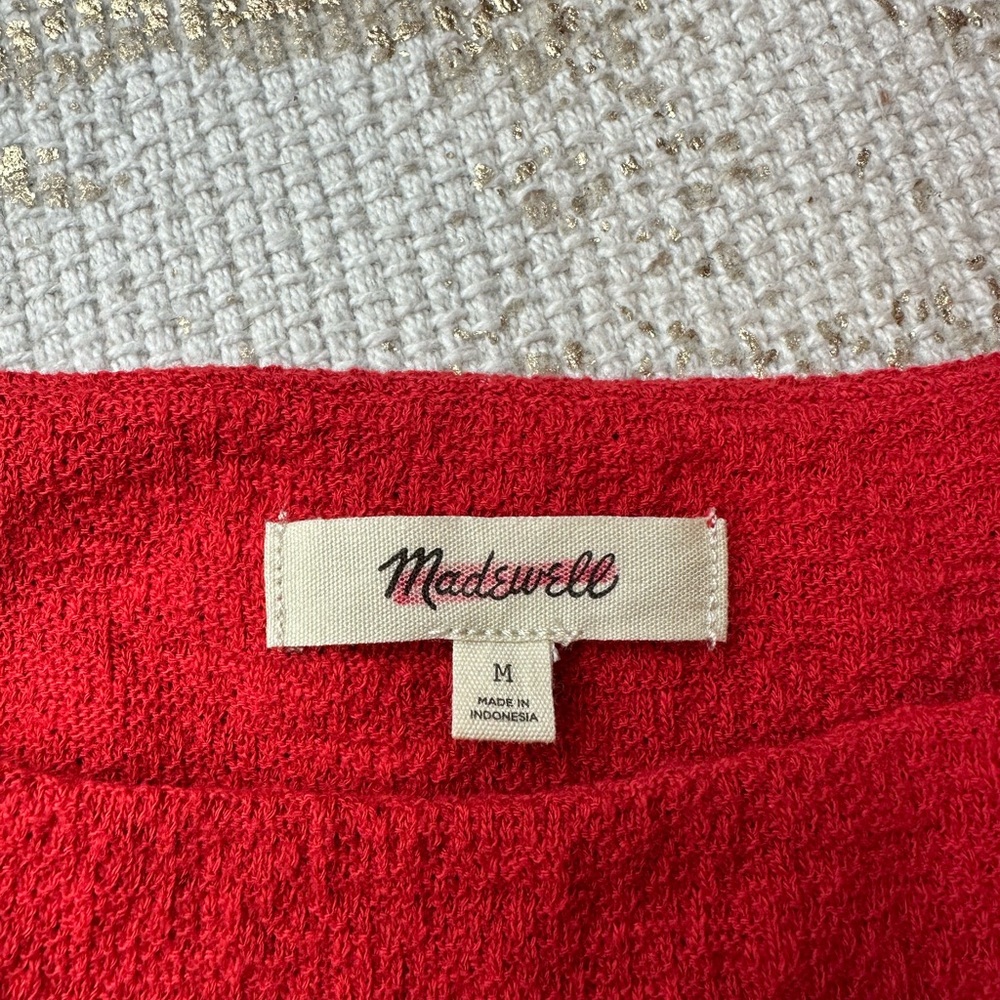 MADEWELL Red Square Neck Puffy Sleeve Babydoll Top | Size Medium - Picture 8 of 11